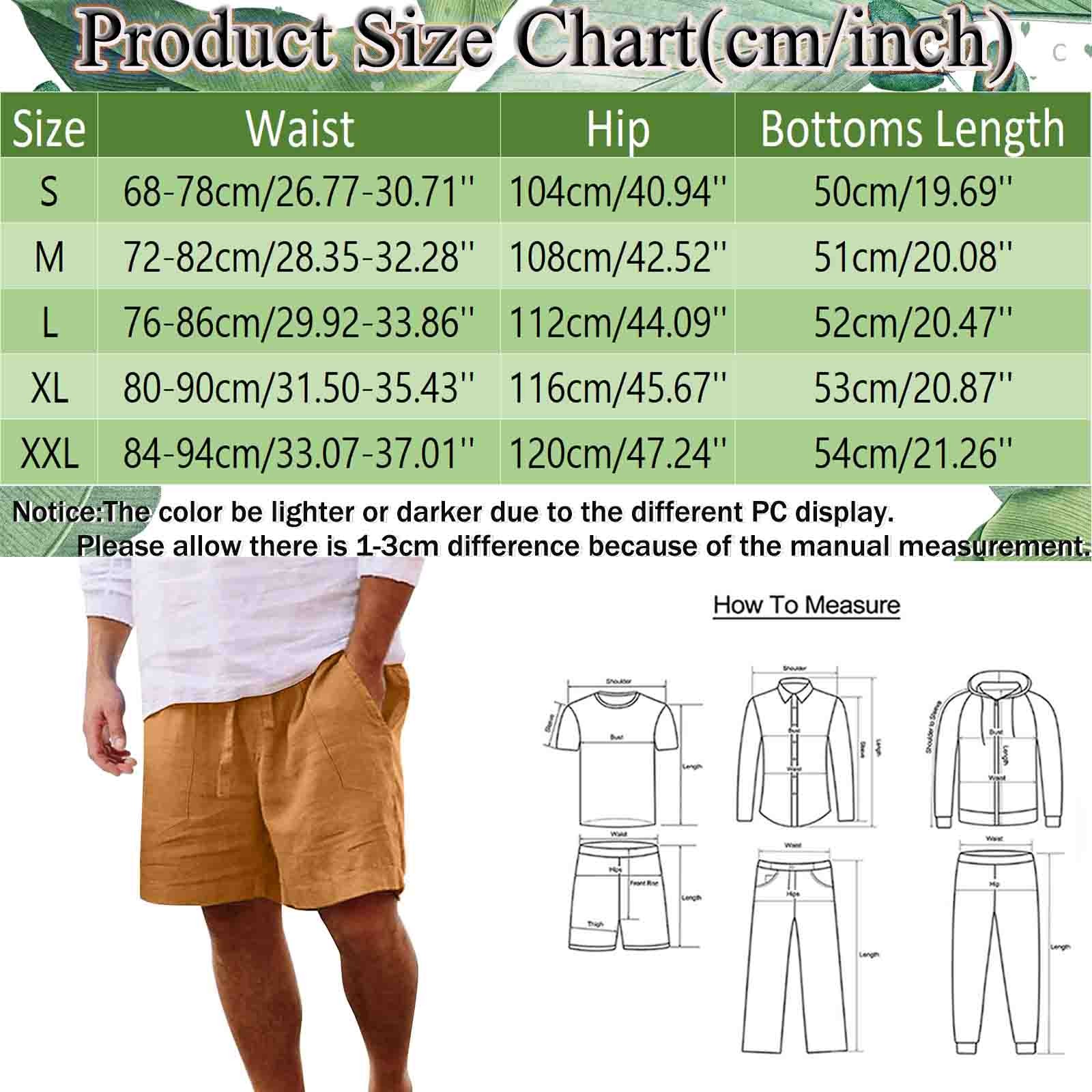 thumbnail image 3 of Pantalones cortos de playa de algodón y lino para hombre: cintura elástica, color liso, corte holgado con bolsillos, ropa informal/deportiva para todas las estaciones., 3 of 6